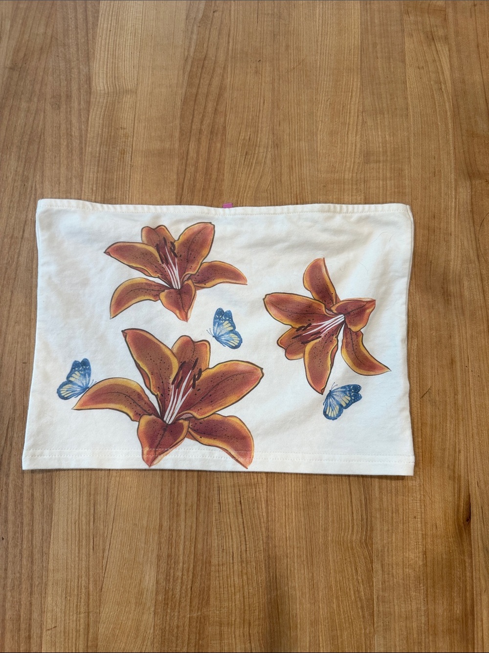 Edikted Tube Top with Orange Lily & Blue Butterfly Print